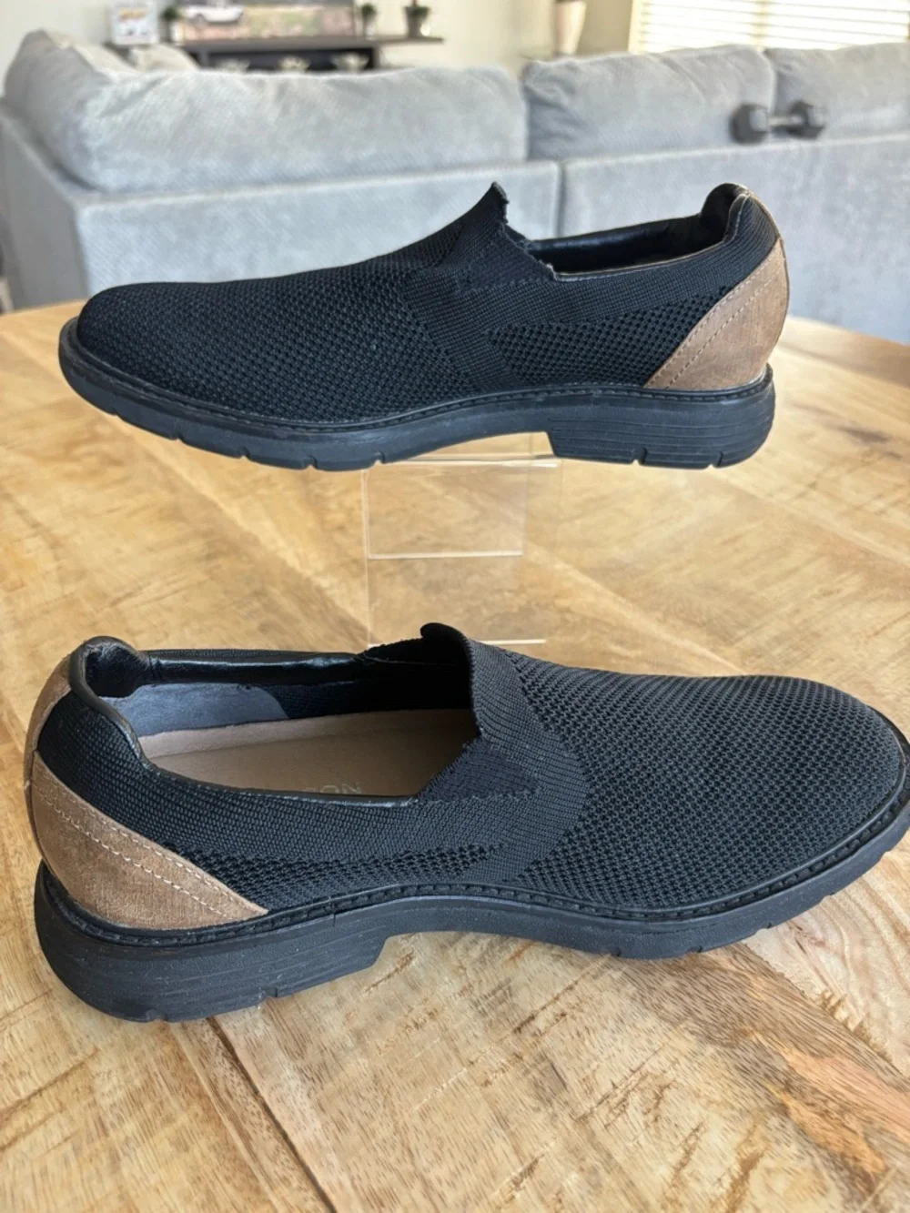 Mark Nason Los Angeles Men’s 6.5 Black Knit Slip-On Shoes Brown Heel